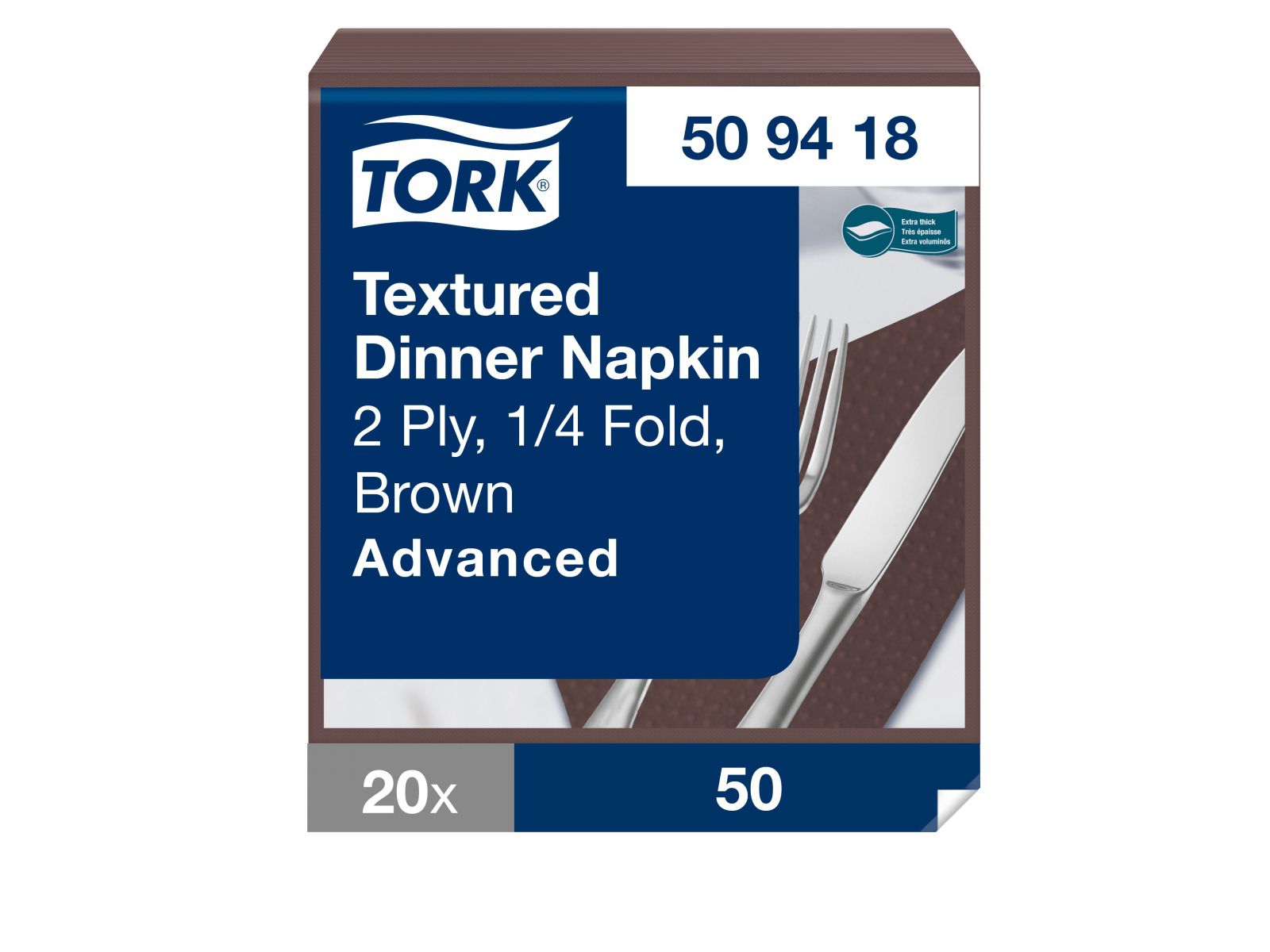 Serwetki Tork Textured 509418 Brązowe 39,5 x 39 Karton 1000 serwetek (20 x 50) Składana 1/4